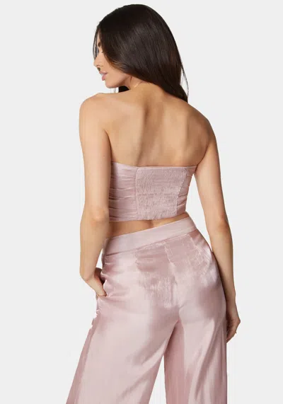 Bebe Iridescent Satin Bandeau Top In Rose Champagne