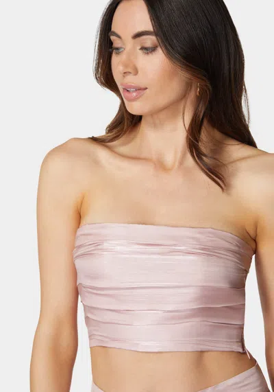 Bebe Iridescent Satin Bandeau Top In Rose Champagne