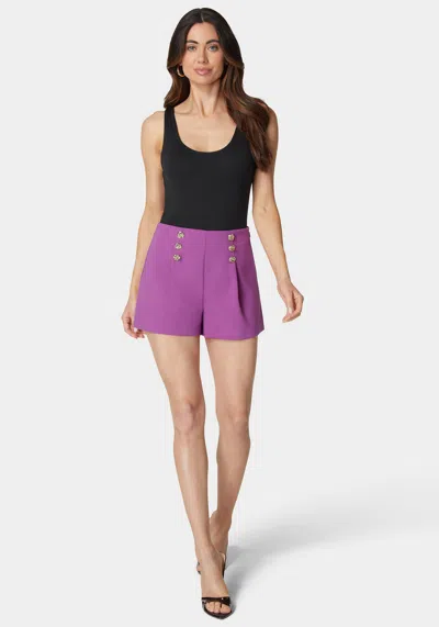 Bebe High Waist Button Detail Flared Shorts In Dahlia