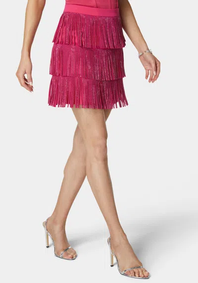Bebe Embellished Fringe Skirt In Cabaret