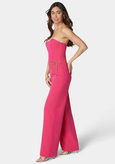 Bebe Scoop Neck Belted Palazzo Leg Jumpsuit In Cabaret