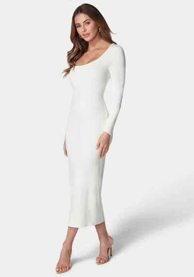 Bebe Rib Square Neck Long Sleeve Dress In White