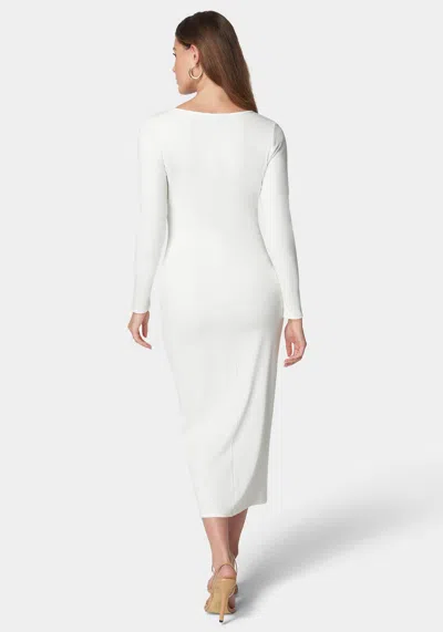 Bebe Rib Square Neck Long Sleeve Dress In White