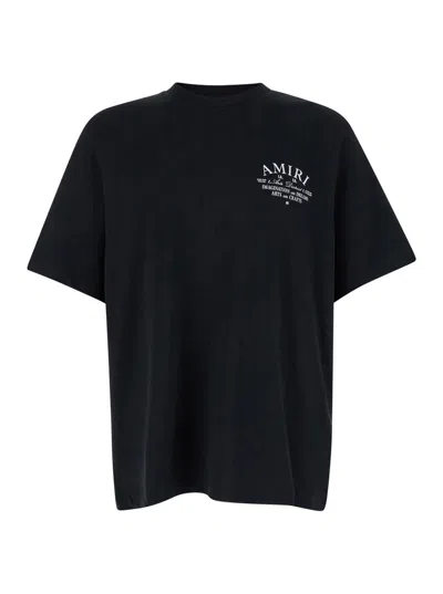 Shop Amiri Black Crewneck T-shirt With  Arts District Logo Print In Cotton Man