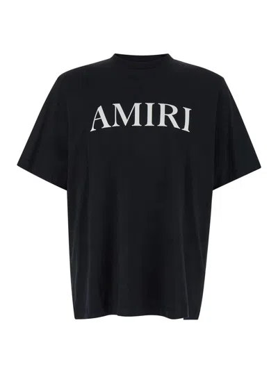 Shop Amiri Black T-shirt With Logo Lettering Print In Cotton Man