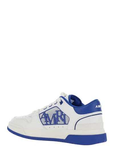 Shop Amiri White And Blue Low Top Sneakers With Contrasting Logo Lettering In Cotton Man