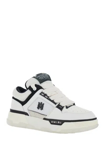 Shop Amiri White And Black Chunky Sneakers With Logo Detail In Leather And Mixed Tech Fabrics Man