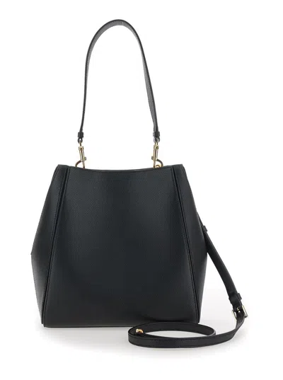 Tory Burch Black Bucket Bag With Tonal Logo In Leather Woman In Black