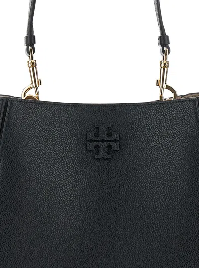 Tory Burch Black Bucket Bag With Tonal Logo In Leather Woman In Black