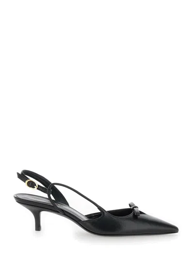 Shop Stuart Weitzman 'tully' Black Slingback Pumps With Bow Detail In Leather Woman