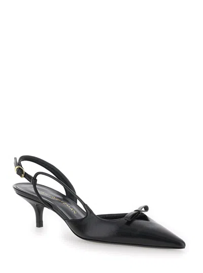 Shop Stuart Weitzman 'tully' Black Slingback Pumps With Bow Detail In Leather Woman