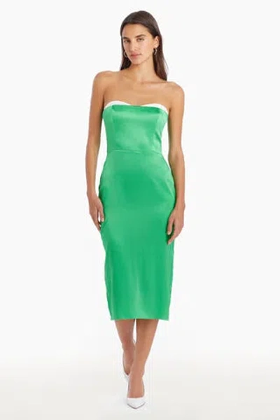 Shop Amanda Uprichard Meline Silk Midi Dress In Grass,ivory