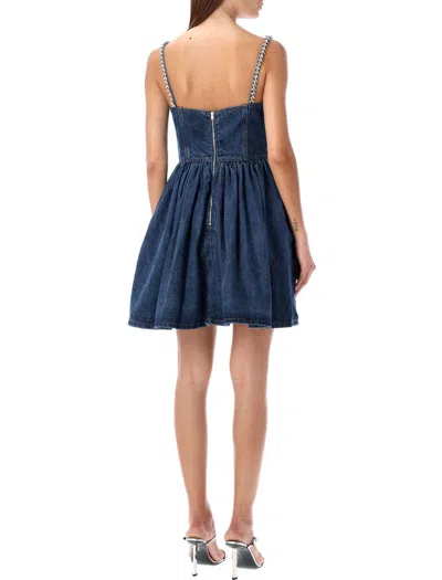 Shop Self-portrait Ballerina Denim Mini Dress In Blue