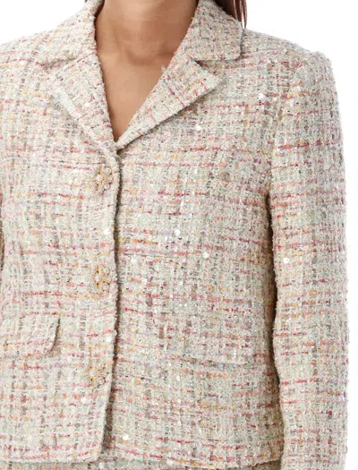 Shop Self-portrait Sequin Bouclé Jacket In Multi Pink