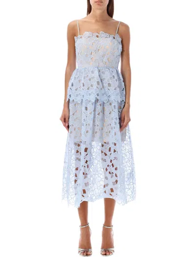 Shop Self-portrait Organza Lace Midi Dress In Blue