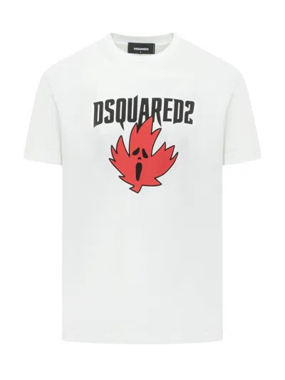 Dsquared2 White Crewneck T-shirt Witrh Screaming Maple In White