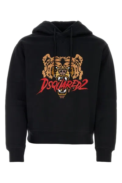 Dsquared2 Black Hoodie With Drawstring Hood And Maxi Logo Print On The Front In Cotton Man In Black