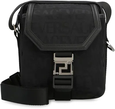 Shop Versace Canvas Messenger Bag In Black