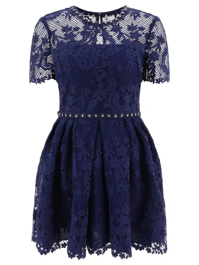 Self-portrait Guipure-lace Embellished Dress In 蓝色的