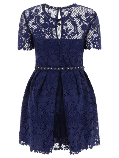 Self-portrait Guipure-lace Embellished Dress In 蓝色的