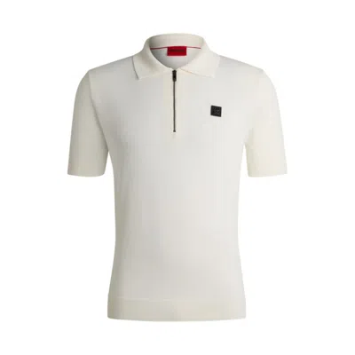 Shop Hugo Zip-neck Polo Shirt With Stacked Logo In Beige
