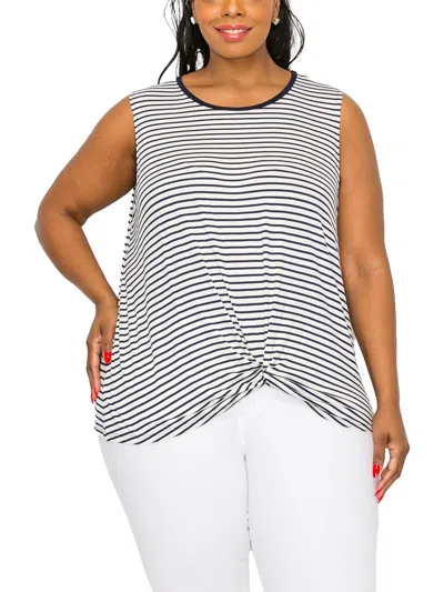 Coin 1804 Plus Size Contrast Binding Front Twist Tank Top In Multi