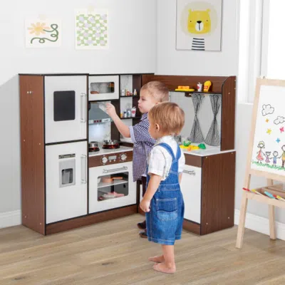 Hivvago Wooden Corner Play Kitchen With Water Circulation System And Lights-brown