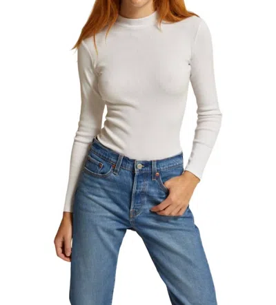 PERFECTWHITETEE LAURYN MOCK NECK RIB LONG SLEEVE TOP IN WHITE 