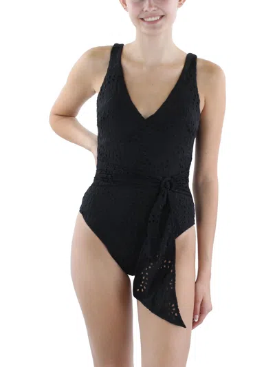 Shop Seafolly Costa Bella 1pc Womens Embroidered Nylon One-piece Swimsuit In Black