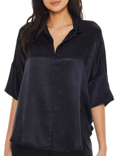 Pj Harlow Women's Fran Satin Notch Collar Pajama Top In Black
