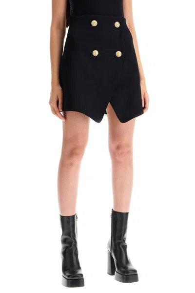 Shop Balmain "mini Skirt In Grain De P In Black