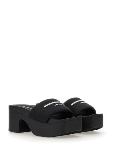 Shop Alexander Wang Slide Platform Sandal With Logo In Black