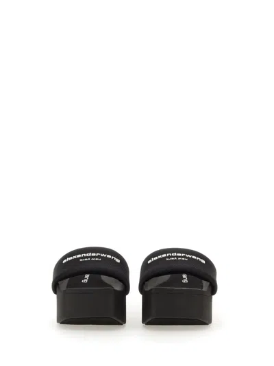 Shop Alexander Wang Slide Platform Sandal With Logo In Black