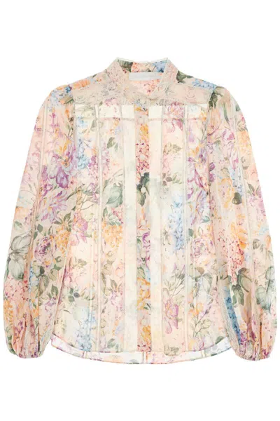 Shop Zimmermann Halliday Lace-trimmed Shirt In Multicolor