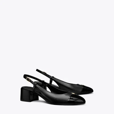 Tory Burch Leather Embellished Slingback Pumps 45 In Perfect Black/perfect Black