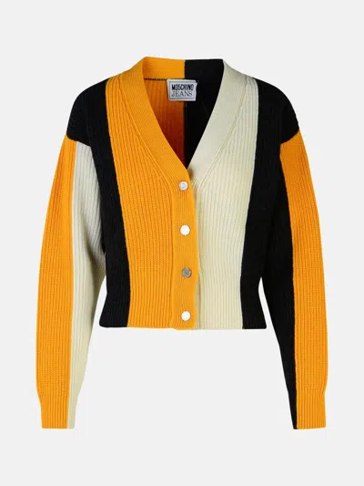 Shop Moschino Jeans Multicolor Wool And Viscose Blend Striped Cardigan