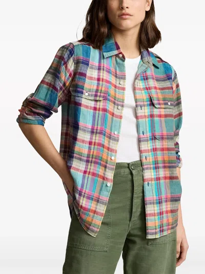 Shop Polo Ralph Lauren Women Long Sleeve Button Front Shirt In 1720 Multi Plaid