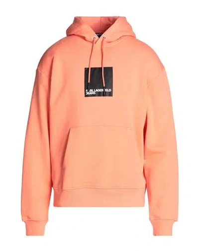 Karl Lagerfeld Jeans Klj Logo Hoodie Man Sweatshirt Salmon Pink Size Xl Organic Cotton, Recycled Pol In Pink
