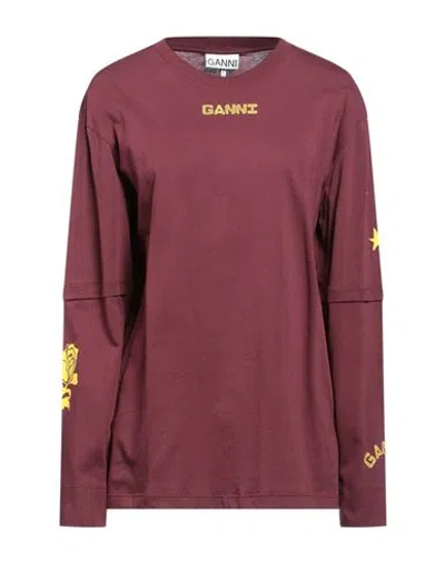 Ganni Woman T-shirt Burgundy Size M Cotton In Red