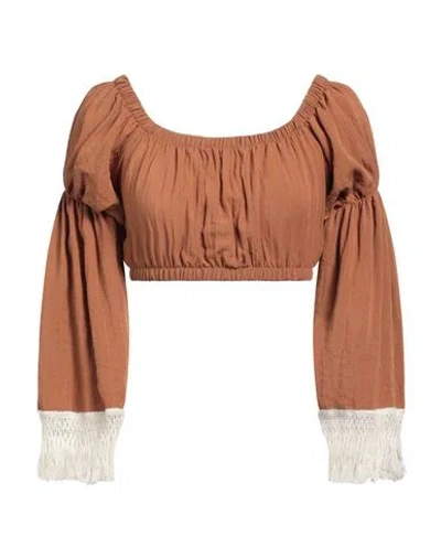 Cotazur Woman Top Camel Size S Viscose, Nylon In Beige