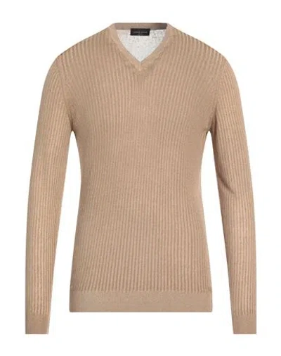 Roberto Collina Man Sweater Camel Size 44 Linen, Ecovero Viscose, Recycled Viscose In Beige