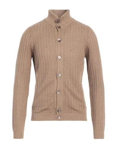Zanone Man Cardigan Camel Size 46 Linen, Cotton In Camel