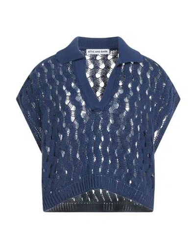 Attic And Barn Woman Sweater Navy Blue Size L Cotton In Navy Blue