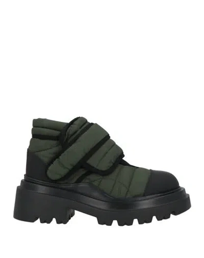 Plan C Woman Ankle Boots Military Green Size 8 Textile Fibers In Green