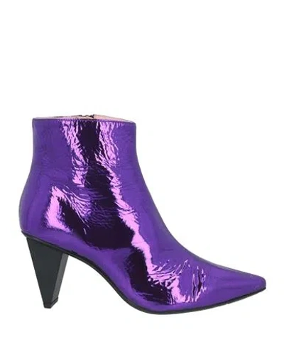 Ras Woman Ankle Boots Dark Purple Size 8 Leather In Purple