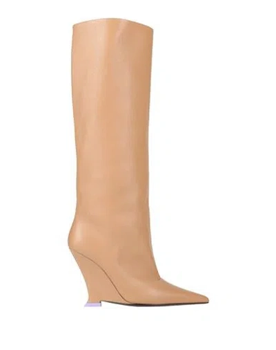 3juin Woman Boot Camel Size 8 Leather In Beige