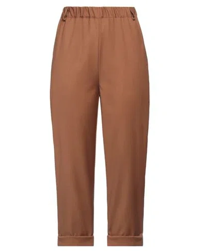 Solotre Woman Pants Camel Size 10 Polyester, Viscose, Elastane In Beige