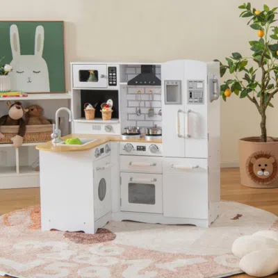 Hivvago Wooden Kid's Corner Kitchen Playset With Stove For Toddlers-natural