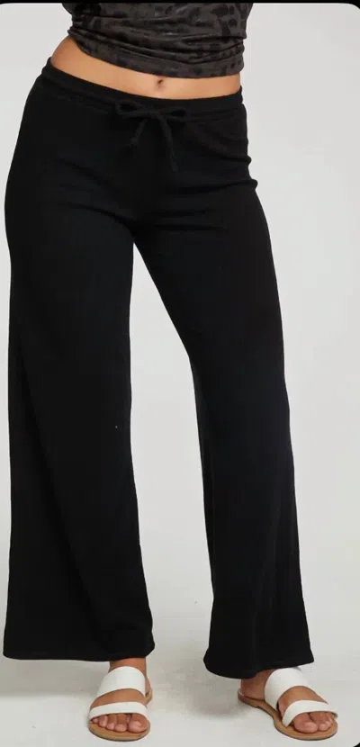 Chaser Rpet Love Rib Wide Leg Lounge Pant In True Black In Black
