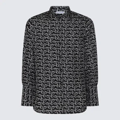 Shop Burberry Silver And Black Silk Shirt In Silver/black